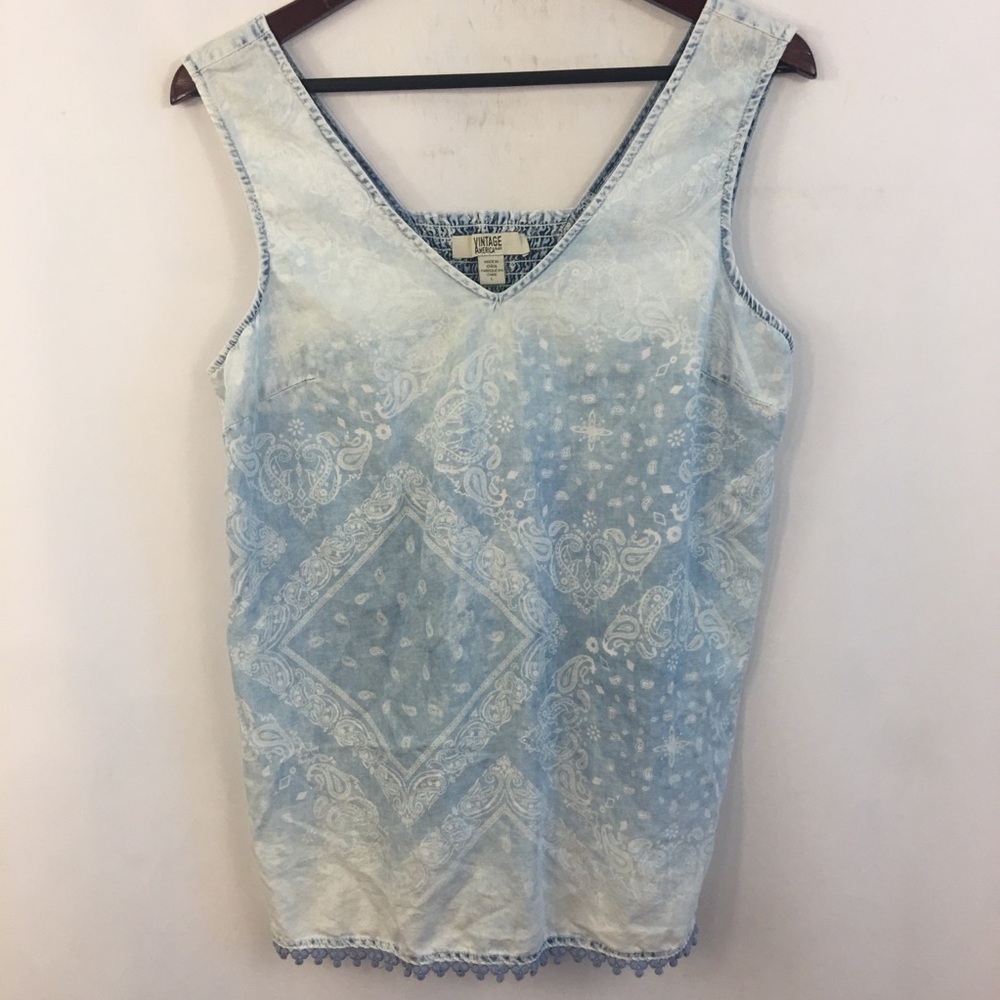Sleeveless Chambray Shirt Top Paisey Bandana L